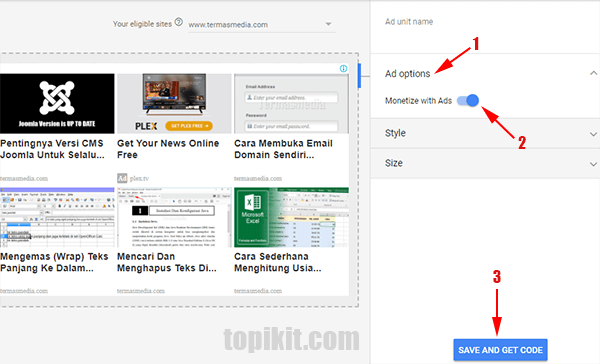 Mengaktifkan menonaktifkan iklan AdSense di Matched Content