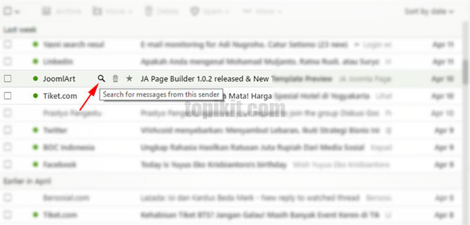 Mendapatkan semua email Yahoo Mail dari pengirim tertentu