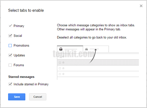 Mengaktifkan menonaktifkan tab inbox GMail