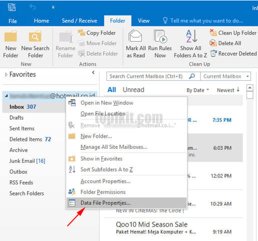 Mengetahui ukuran mailbox akun Microsoft Outlook