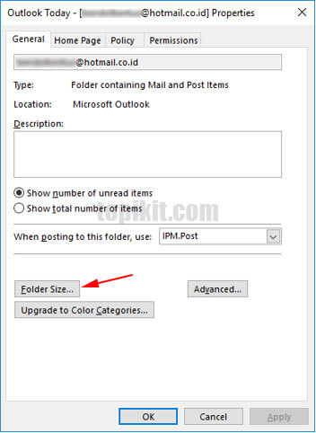 Mengetahui ukuran mailbox akun Microsoft Outlook