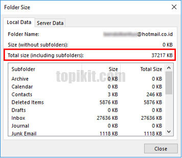 Mengetahui ukuran mailbox akun Microsoft Outlook