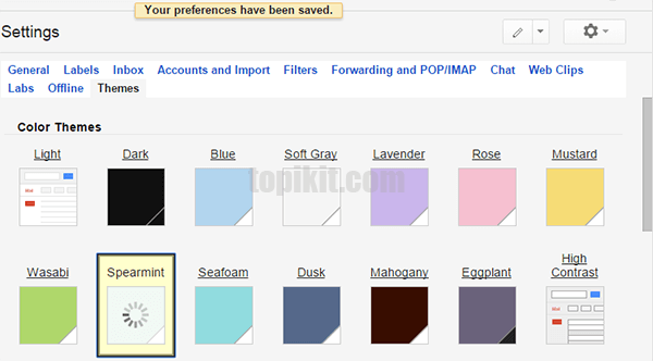 Mengubah tampilan tema latar theme background GMail