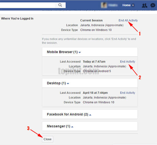 Keluar sign out dari Facebook pernah dibuka di perangkat lain