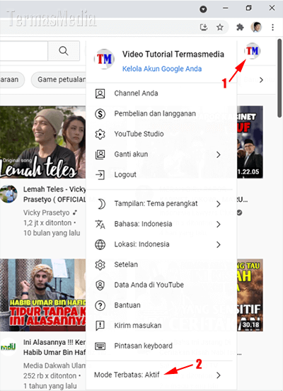 Mematikan Menonaktifkan restricted mode YouTube