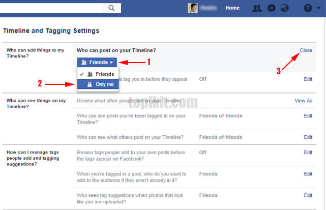Mencegah orang menulis di timeline Facebook Anda