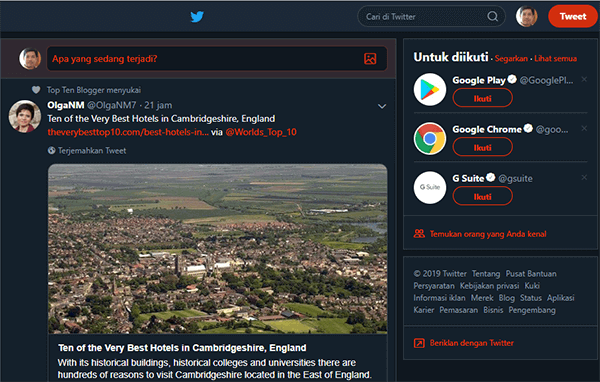 Mengaktifkan fitur mode malam (night mode) twitter
