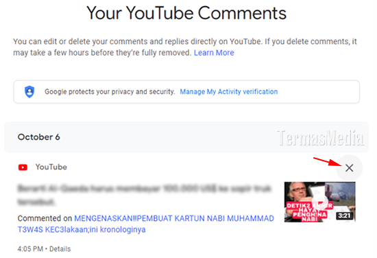 Menghapus komentar YouTube