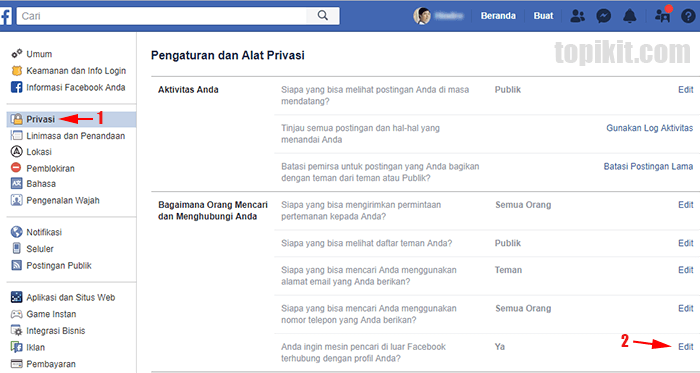 Menghapus menyembunyikan profil Facebook dari mesin telusur (search engine)