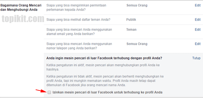 Menghapus menyembunyikan profil Facebook dari mesin telusur(search engine)