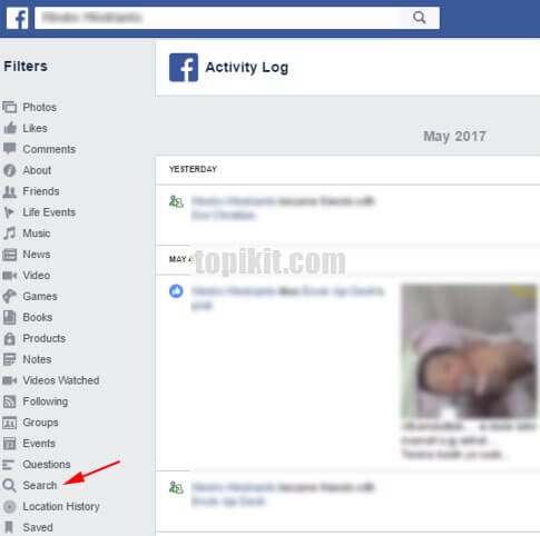 Menghapus riwayat penelusuran pencarian Facebook