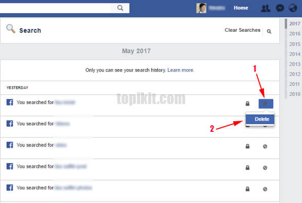 Menghapus riwayat penelusuran pencarian Facebook