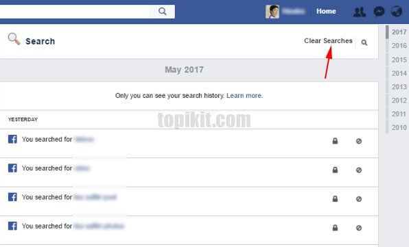 Menghapus riwayat penelusuran pencarian Facebook