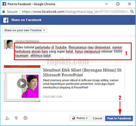 Mengirim membuat postingan video YouTube Facebook