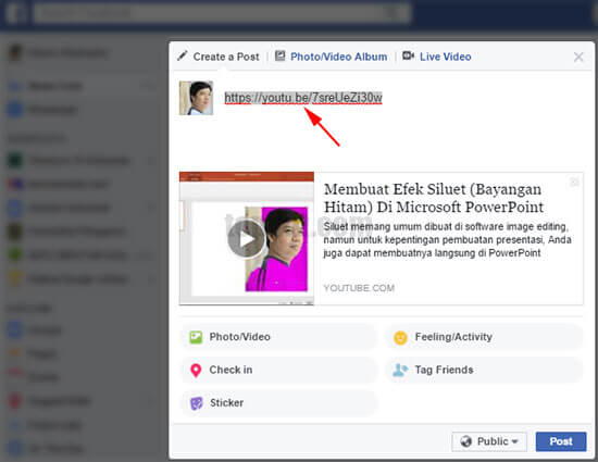 Mengirim membuat postingan video YouTube Facebook