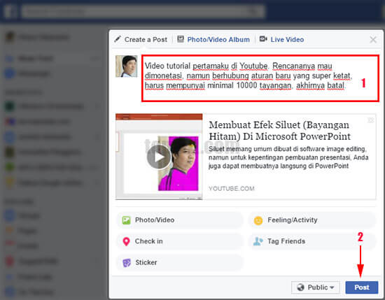 Mengirim membuat postingan video YouTube Facebook