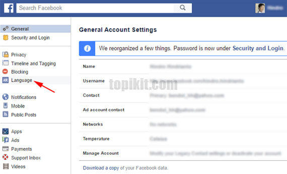 Mengubah mengganti bahasa tampilan Facebook