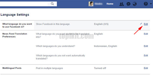 Mengubah mengganti bahasa tampilan Facebook