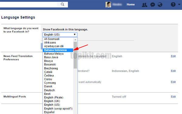 Mengubah mengganti bahasa tampilan Facebook