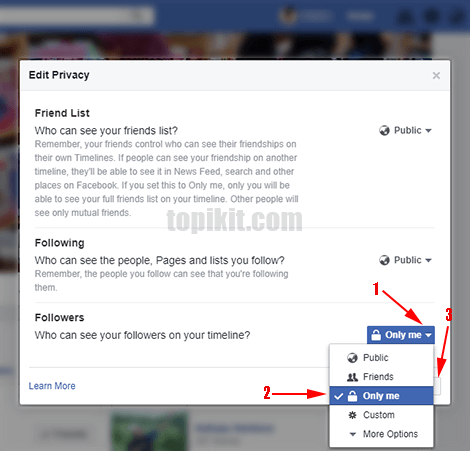 Menyembunyikan daftar folowers Facebook dari orang lain