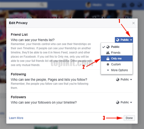 Menyembunyikan daftar teman Facebook dari orang lain