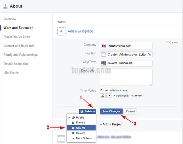 Menyembunyikan informasi tempat kerja di Facebook